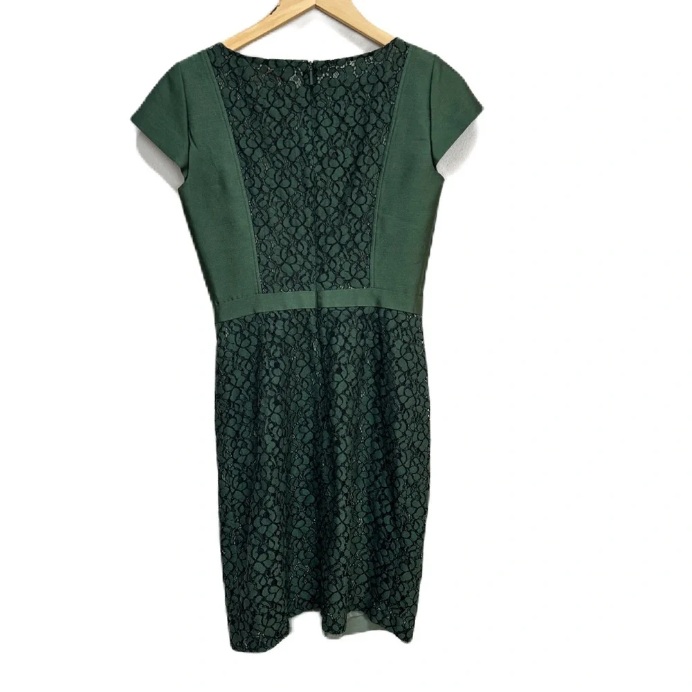 Tory Burch Mariana Satin Jacquard Green Sheath Dress Women’s Sz 2‎